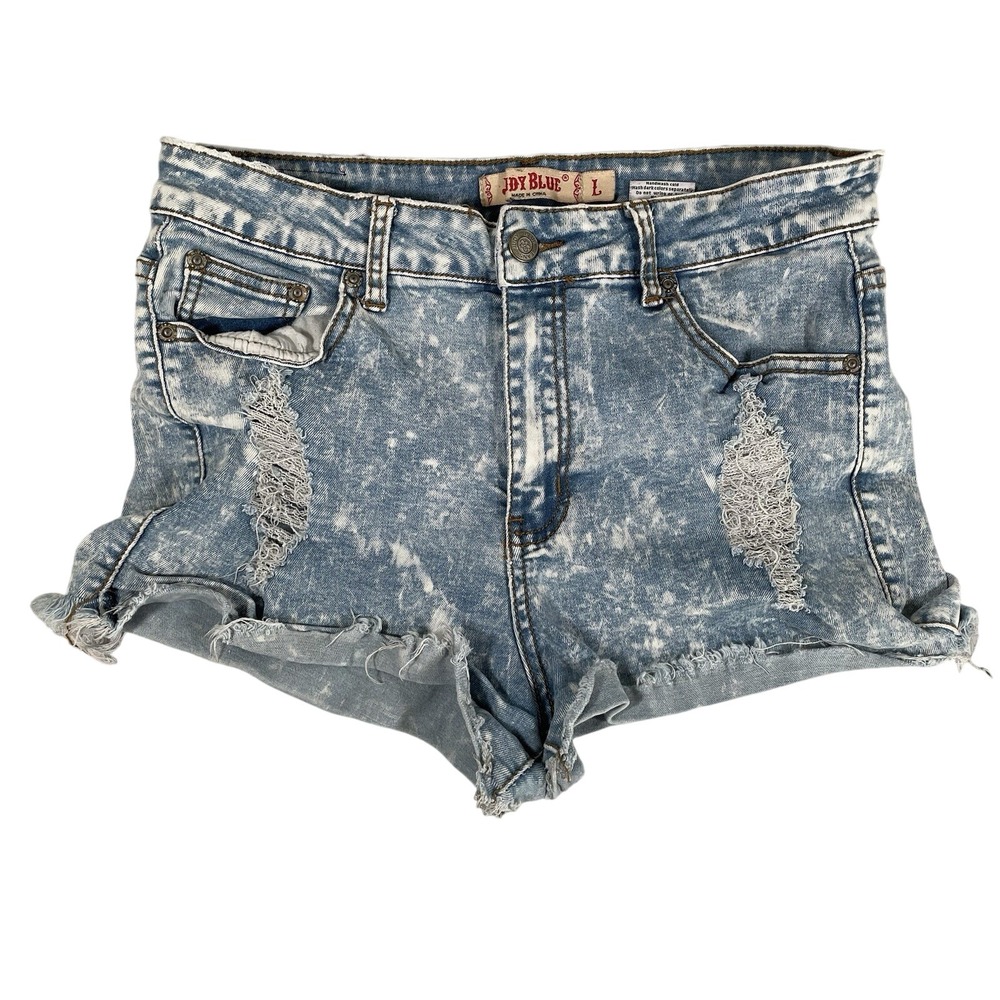 Judy Blue Denim Shorts Women's Large Distressed Cut Off High Rise Acid Wash